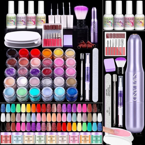 SAVILAND 30 Colors Keratin Dip Powder Nails Kit with Drill - Dipp Powder Liquids Set with Base and Top Coat Activator Brush Saver, Cuticle Oil