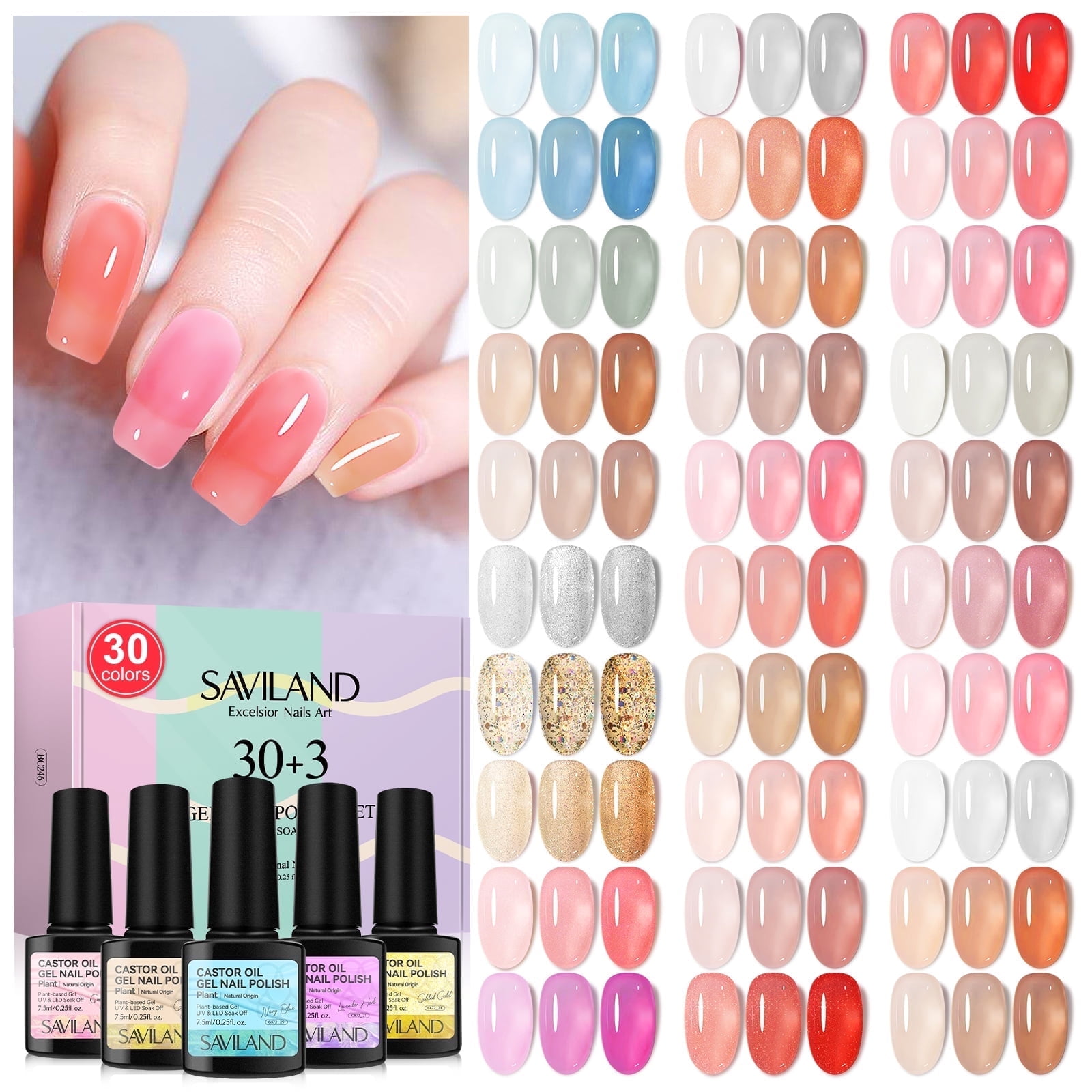 Saviland 33PCS Castor Oil & Vitamin E Gel Nail Polish Kit - Jelly