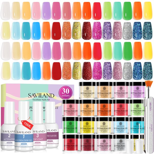 Saviland 39Pcs Dip Powder Nail Kit with Everything 30 Colors Dipping