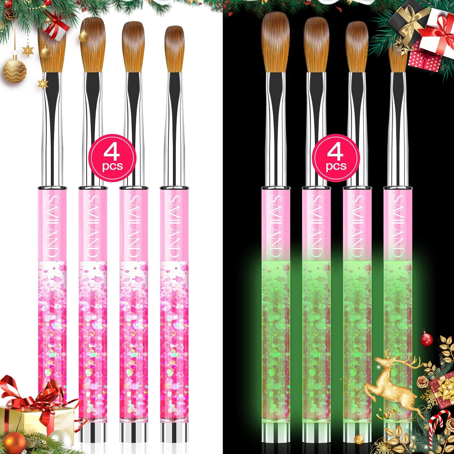 Saviland 4Pcs Acrylic Nail Brush Sets - Glows in The Dark Nail Art