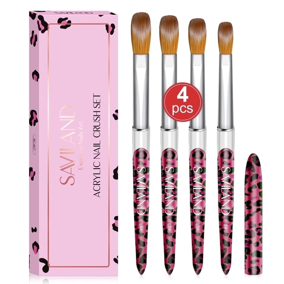 SAVILAND 4Pcs Acrylic Nail Brush Sets - Nail Art Brush for Acrylic Powder Application(Size 8/10/12/14)