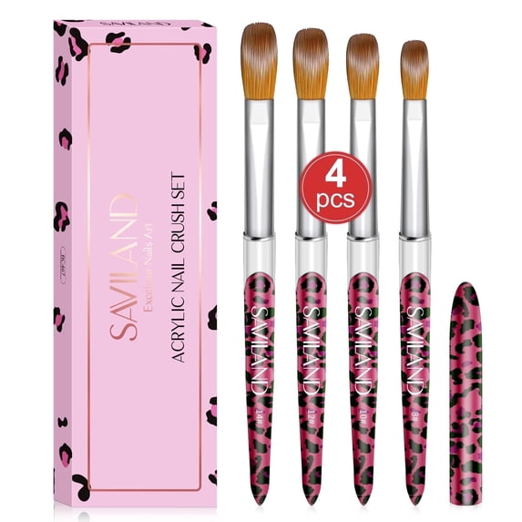 SAVILAND 4Pcs Acrylic Nail Brush Sets - Nail Art Brush for Acrylic Powder Application(Size 8/10/12/14)