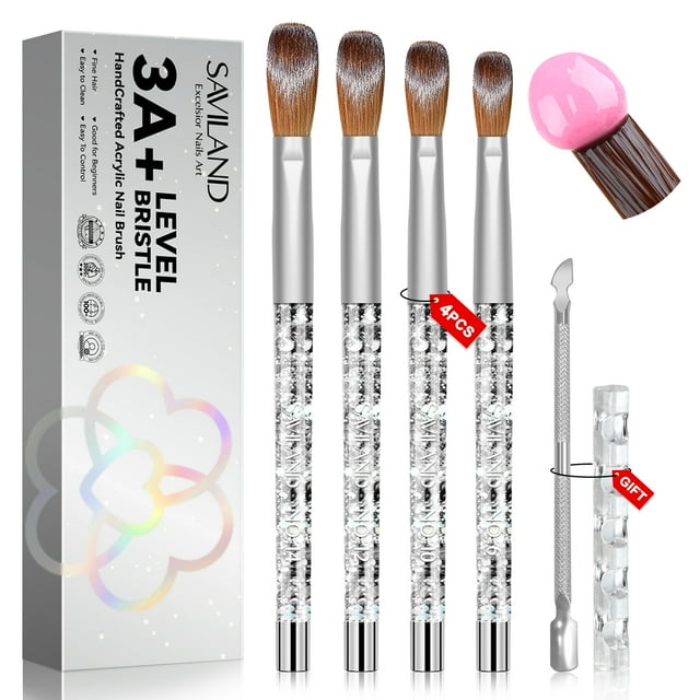 Saviland 4Pcs Acrylic Nail Brushes Kit Acrylic Nail Brush Set with
