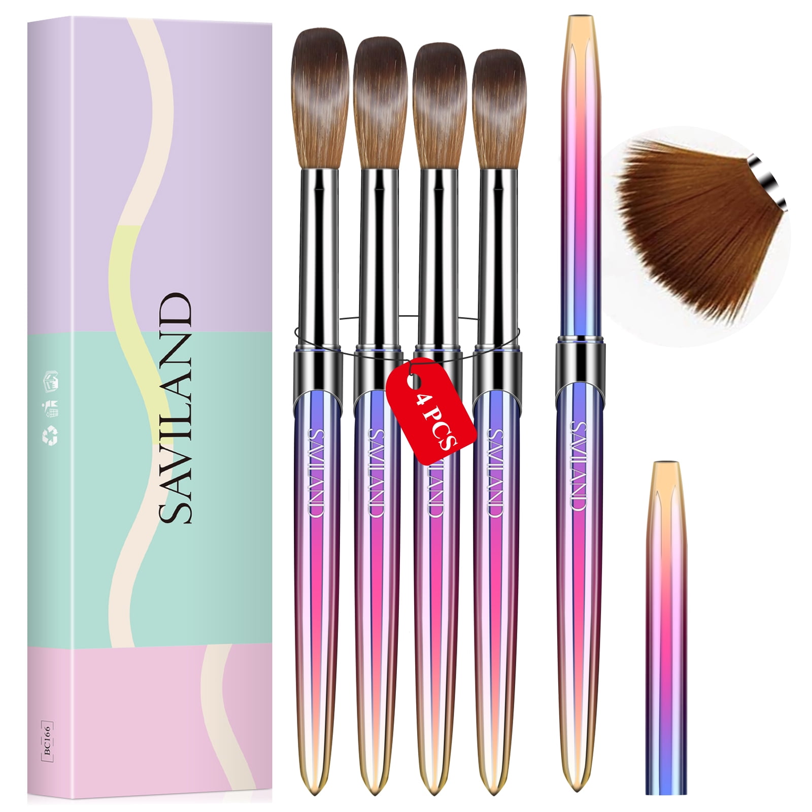 Saviland 4Pcs Acrylic Nail Brushes Set Profession Nail Art Brush for