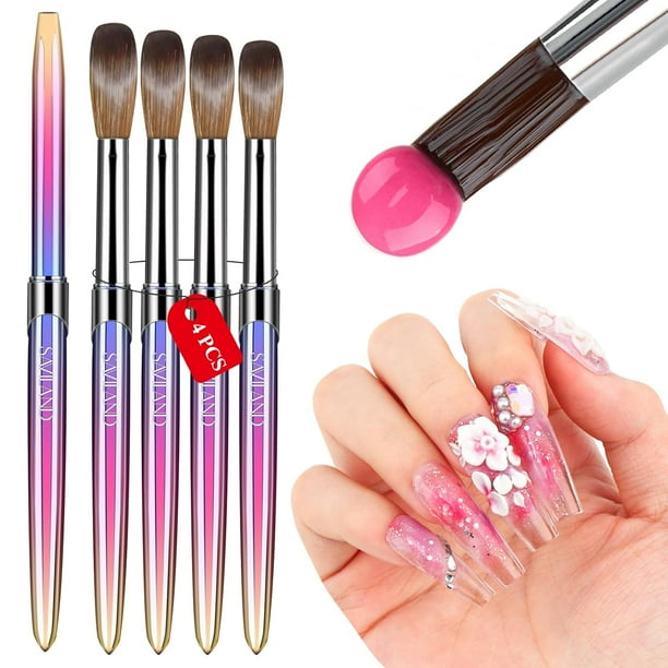 Saviland Pro 4Pcs Acrylic Nail Brushes - Nail Art Brush for