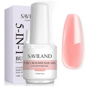 Saviland 5-In-1 Builder Nail Gel - 15ML Cover Pink Base Strengthening Gel Nail Polish for Natural Nail Extensions