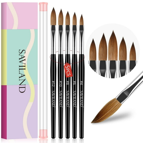 Saviland 5Pcs Acrylic Nail Brushes Set - Acrylic Nail Art Brush for Acrylic Application(Size #4#6#8#10#12)