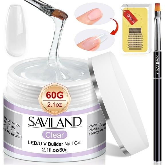 Saviland 60g Clear Builder Nail Gel - Strengthen and Harden Gel Nail Extension with 100PCS Nail Forms
