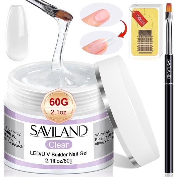 Saviland 2.01 fl.oz/60g Clear Builder Nail Gel - Strengthen and Harden Gel Nail Extension with 100PCS Nail Forms