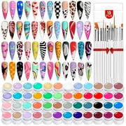 Saviland 63Pcs Gel Nail Polish Kit - 48 Colors All Season Gel Nail Polish Sets with 15pcs Nail Art Brushes