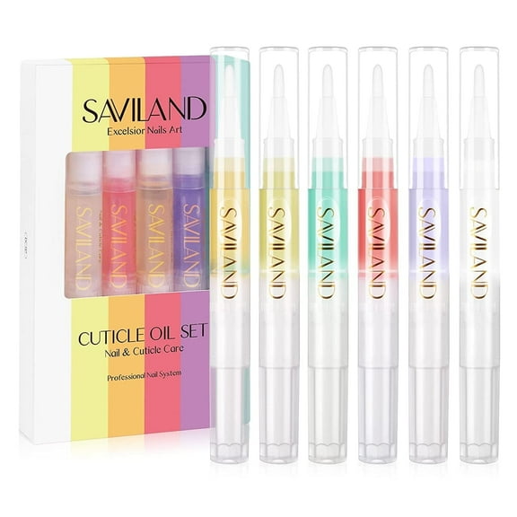 Saviland 6Pcs Cuticle Remover Oil for Nails - Cuticle Oil Pen with Vitamin E for Nail Strengthener for Thin Nails and Growth Nail Care