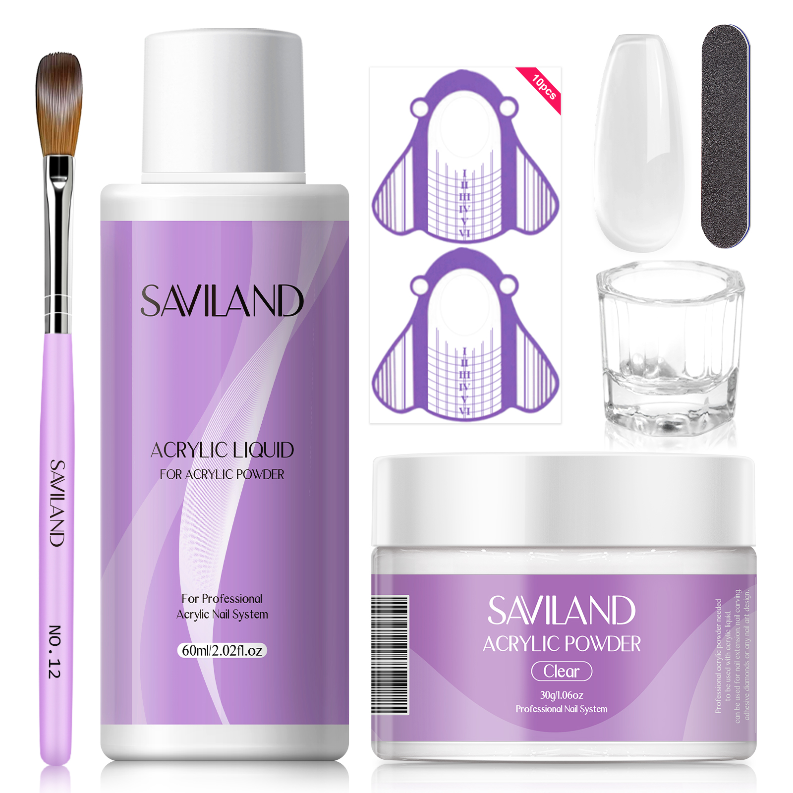 Saviland Acrylic Nail Kit - Clear Acrylic Powder and Acrylic Liquid Set with Acrylic Nail Brush Nail Forms for Beginners - image 1 of 8