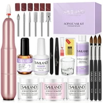 Saviland Acrylic Nail Kit Complete Set with Drill - White/Pink/Clear Acrylic Powder and Acrylic Liquid Set with Acrylic Nail Brush, Electric Nail Drill, Acid-Free Primer and Top Coat with Everything
