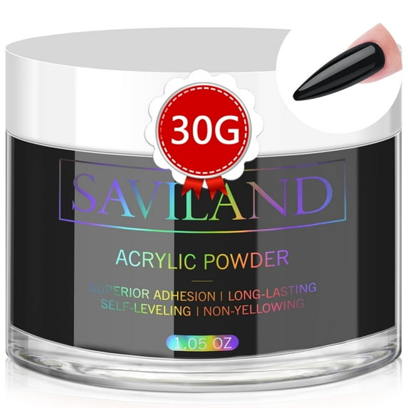 Saviland Black Acrylic Powder - 30g Professional Colored Acrylic Nail Powder for Acrylic Application, Acrylic Polymer Powder for Nail Extension & Carving French Manicure