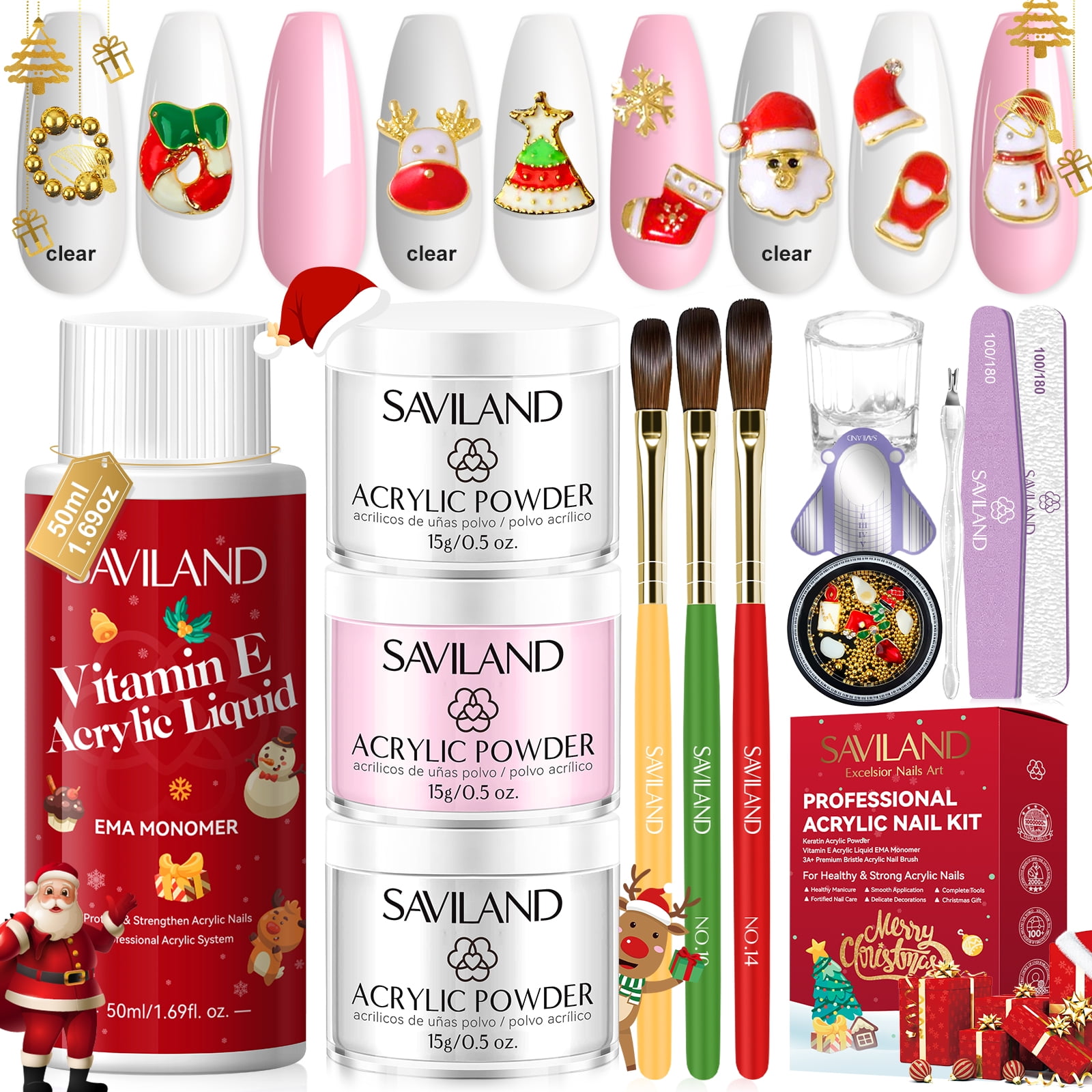 Saviland Christmas Acrylic Nail Kit– Acrylic Powder and Liquid Set Nail  Tools Kit Acrylic Set Acrylic Nail Brushes for Beginners Nail Extension  Acrylic Nails 