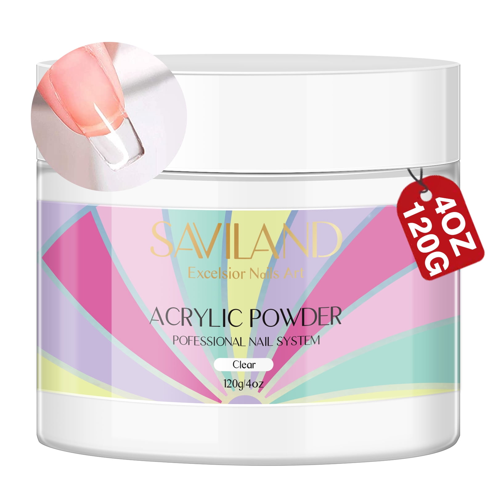 Saviland Clear Acrylic Powder - 120g Big Capacity Acrylic Nail Powder for Nail Extensions