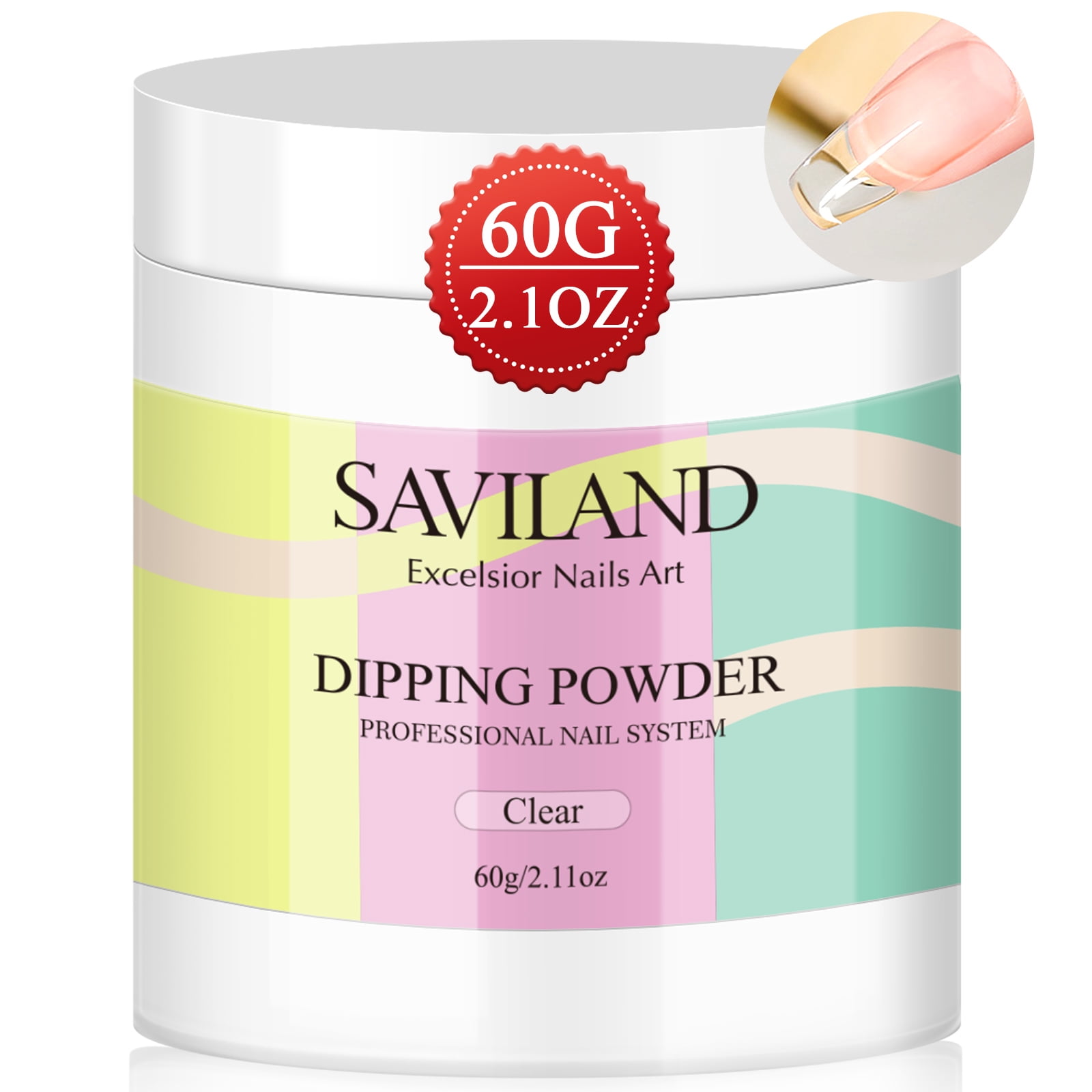 Saviland 60g Clear Dip Powder Kit Natural Colors for French Nail Tip Starter, Fingernail Sets