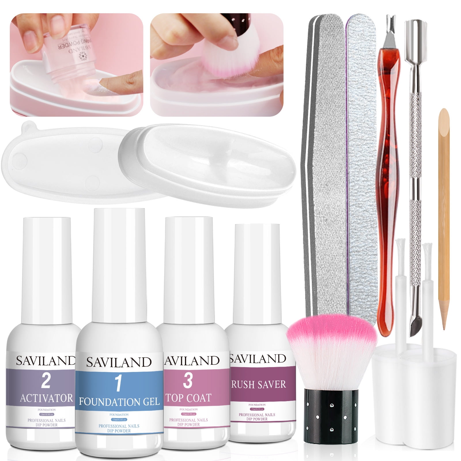 Saviland Dip Powder Liquid Set Dip Powder Nail Kit With Dip Powder Activator, Base and Top