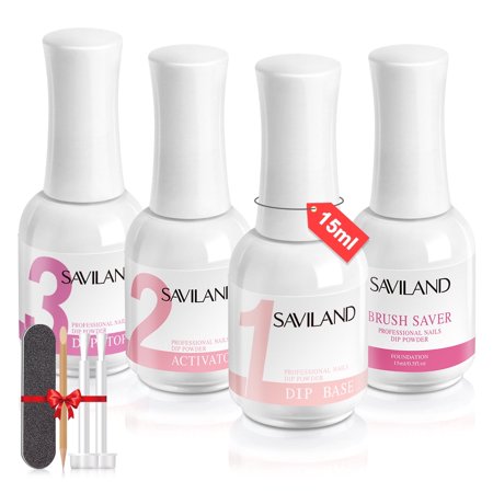 Saviland Dip Powder Liquid Set - Dip Powder Nail Kit With Dip Powder Activator, Base and Top Coat, Brush Saver and Nail File
