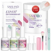 Saviland Dip Powder Nail Kit - 60g Larger Capacity Clear Dip Powder Kit With 3PCS Dip Powder Liquid Set Manicure Dip Nails Tools Kit