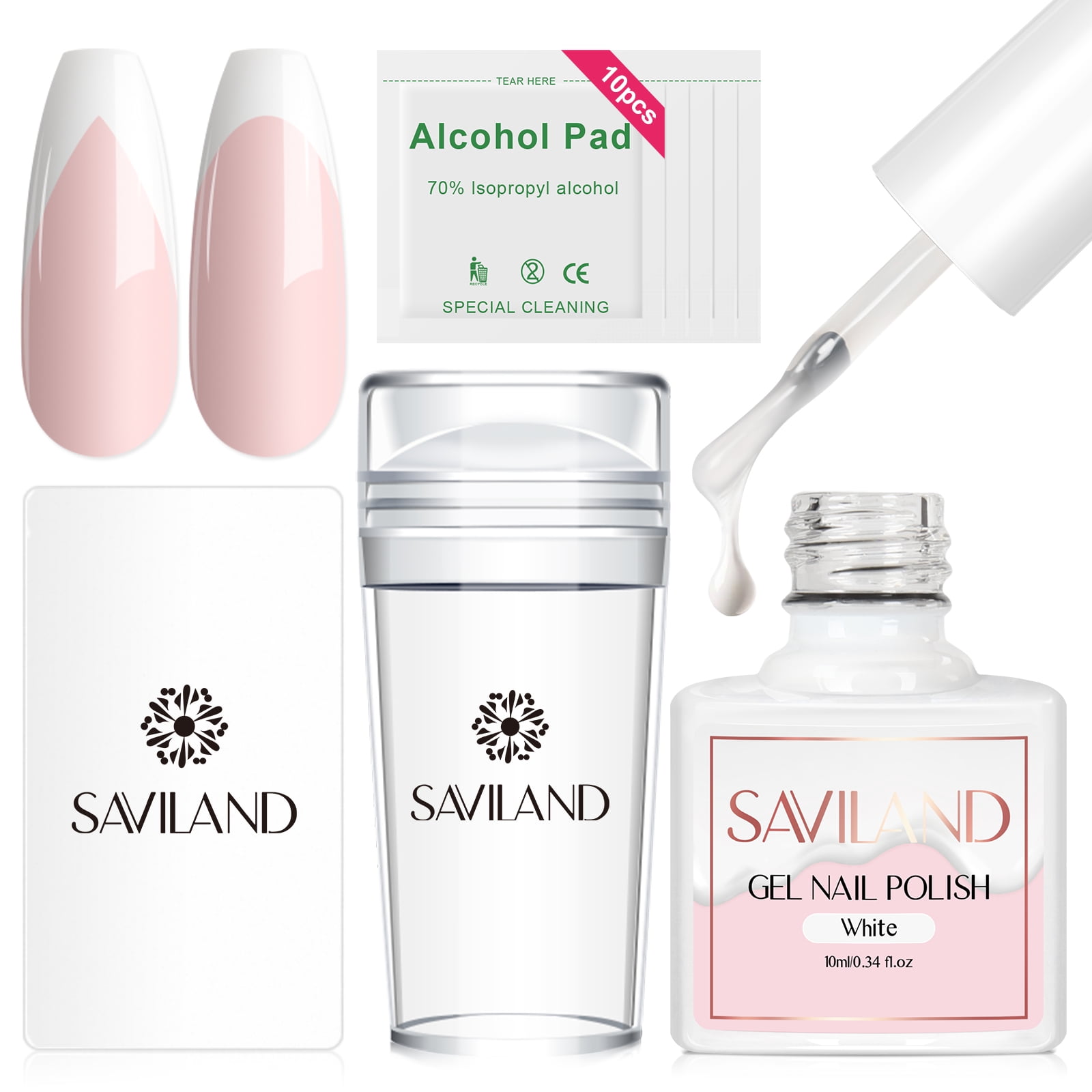 Saviland French Manicure Kit - French Tip Nail Stamp with White Gel Nail Polish Set, Jelly Silicone Nail Stamper Nail Stamper Kit for French Nails