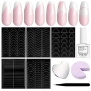 Saviland French Manicure Kit - White French Gel Nail Polish Fast French Tips Guide Stickers Complete French Tip Tool Easy French Nail Kit Home Beginners French Nails
