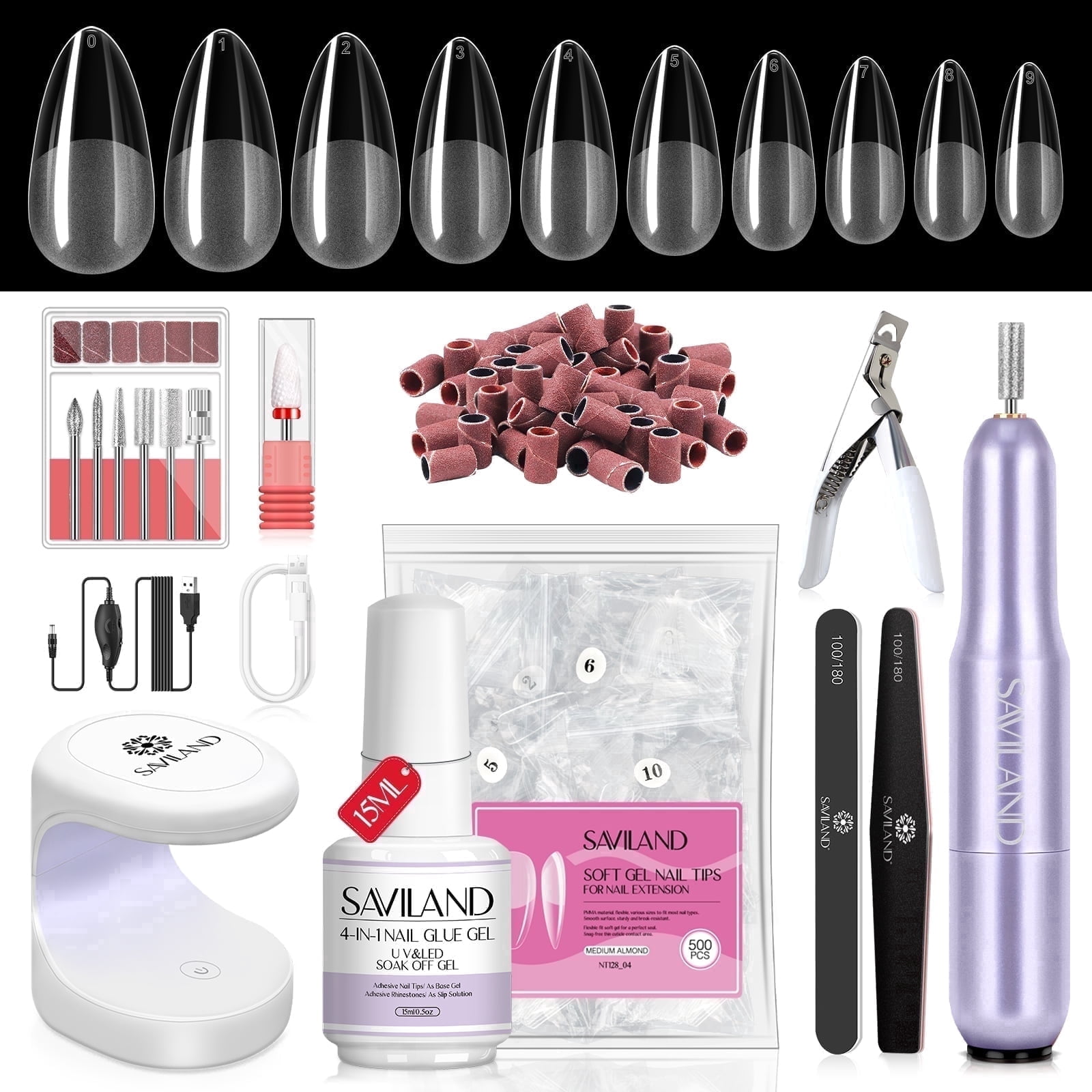 Nail　水草セット Saviland Gel X Nail Kit with Drill, 500PCS Short Coffin Tips