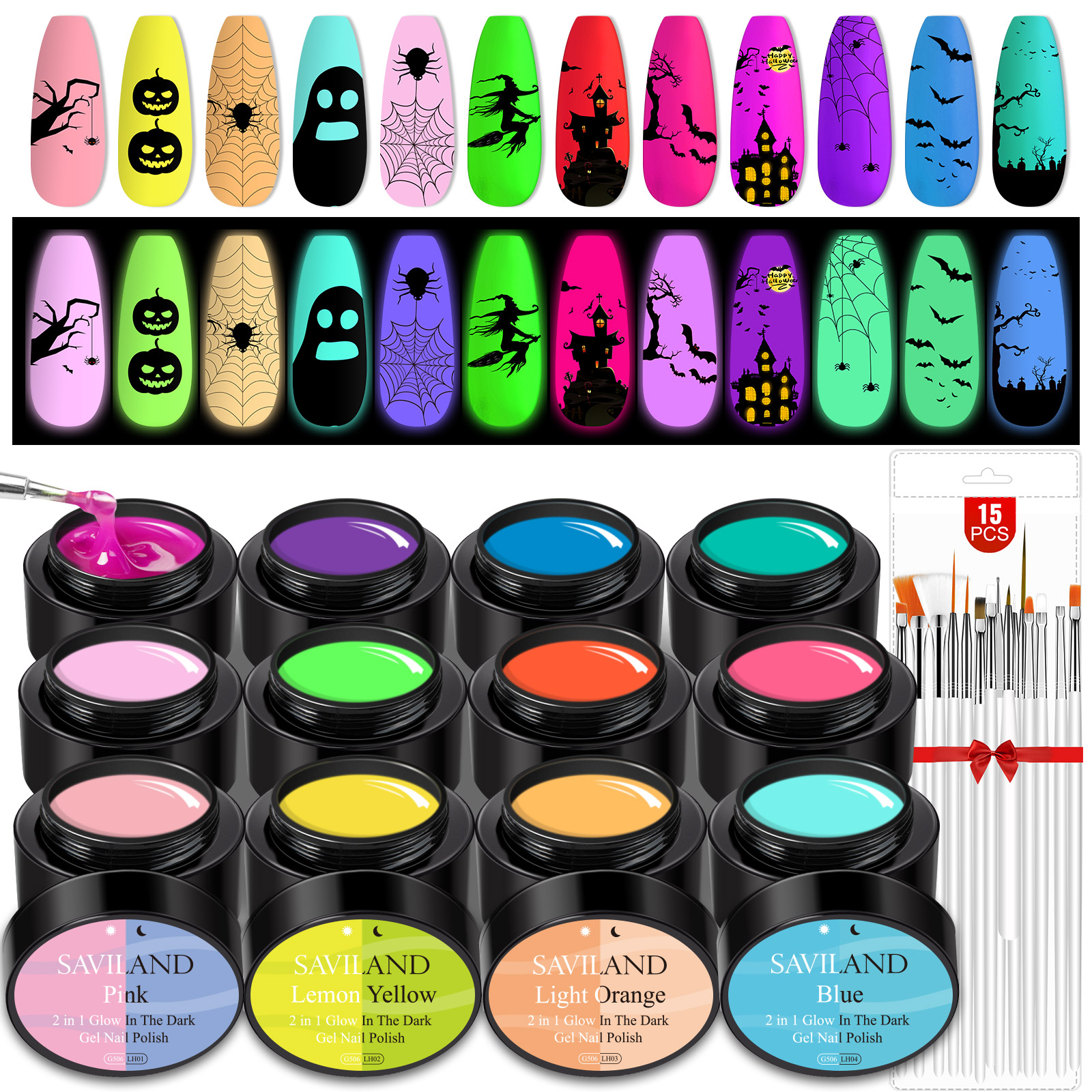 Saviland Glows in The Dark Gel Nail Polish Kit 12 Luminous Colors