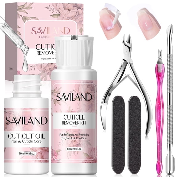 SAVILAND Instant Cuticle Remover Cream&Oil Kit - Moisturizing, Ultra-Fast Cuticle Remover with Gel Nail Tools