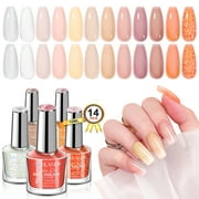 Saviland Jelly Nail Polish Set - 12 Color Translucent Nudes Pink Clear Nail Lacquer with Base and Top Polish Coat Quick Dry for Beginner