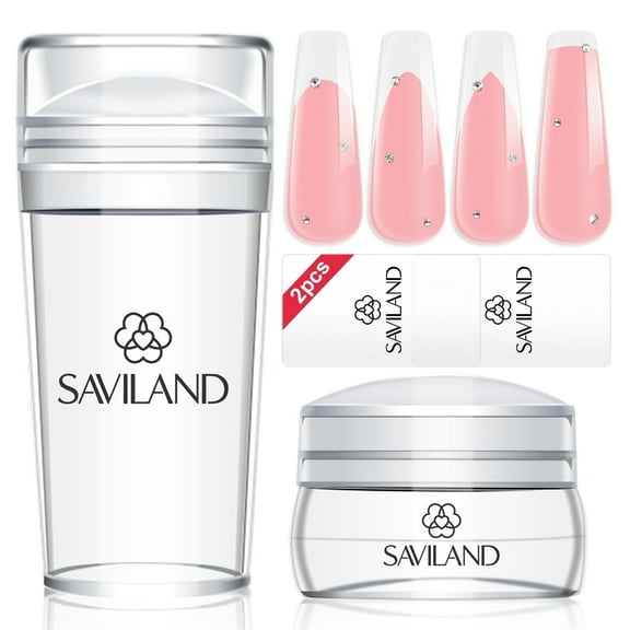 Saviland Nail Art Stamper Kit - 4Pcs Clear Silicone Nail Art Stamper with Scrapers for French Nails Tip,Gel Nail Polish