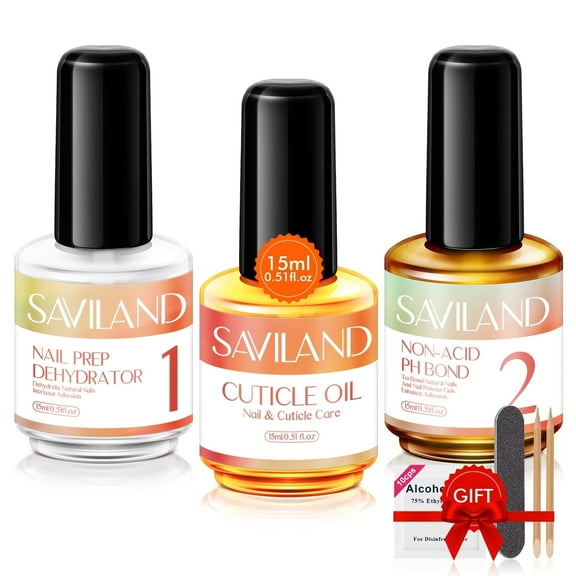 Saviland Nail Dehydrator and Acid-Free Primer and Cuticle Oil - 13PCS Professional Superior Bonding Long-Lasting Nail Pre Dehydrator for Gel Nail Polish Acrylic Powder