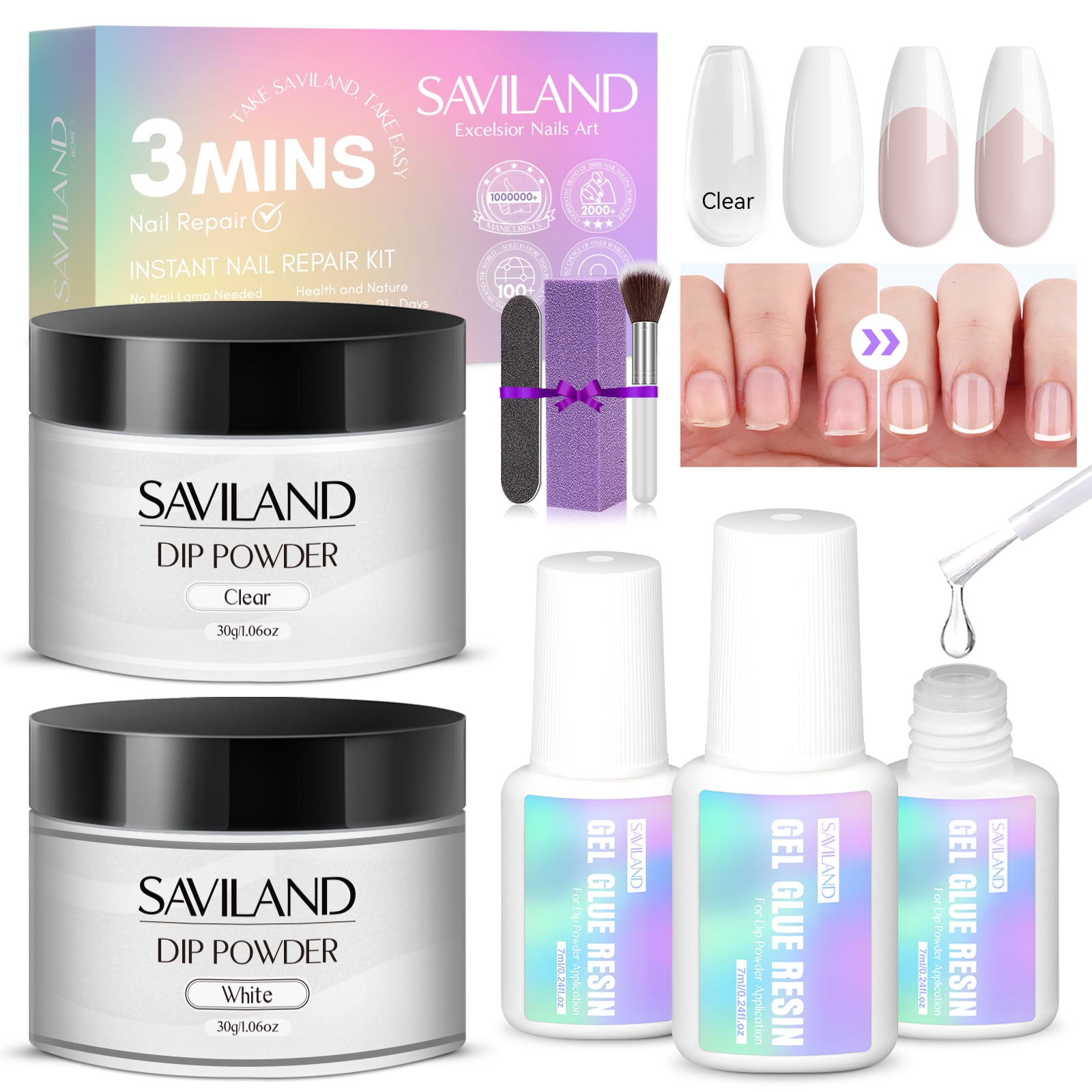 Saviland Nail Repair Kit for Broken Weak Damaged Nails Clear & White