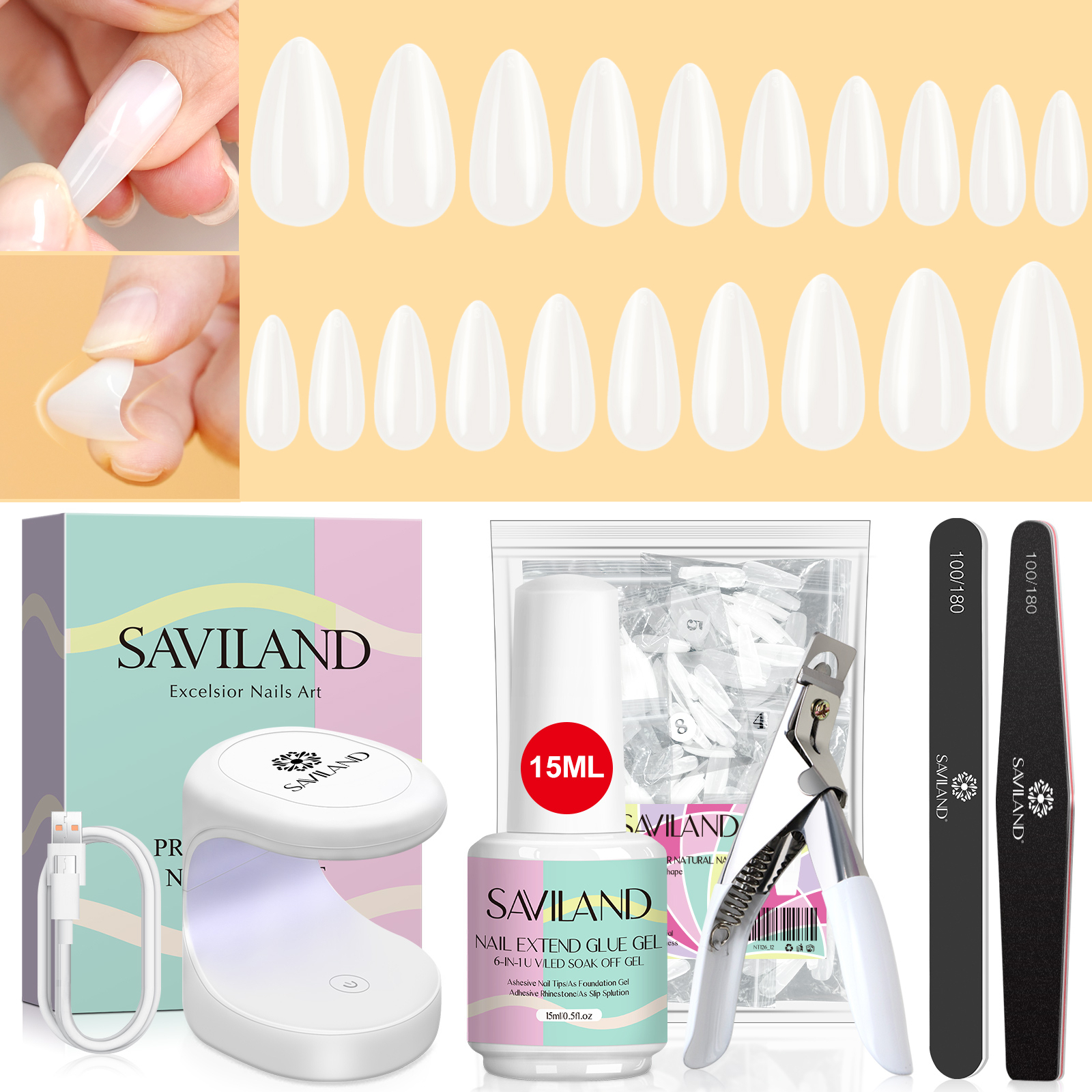 Saviland Nail Tip and Glue Gel Kit Gel Nail Kit with 500pcs Medium