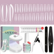 Saviland Nail Tip and Glue Gel Kit - Gel Nail Kit with 500pcs Square Nails Tips, Nail Glue Gel, Mini Nail Lamp, Nail Clipper and Nail File for Acrylic Nail Kit
