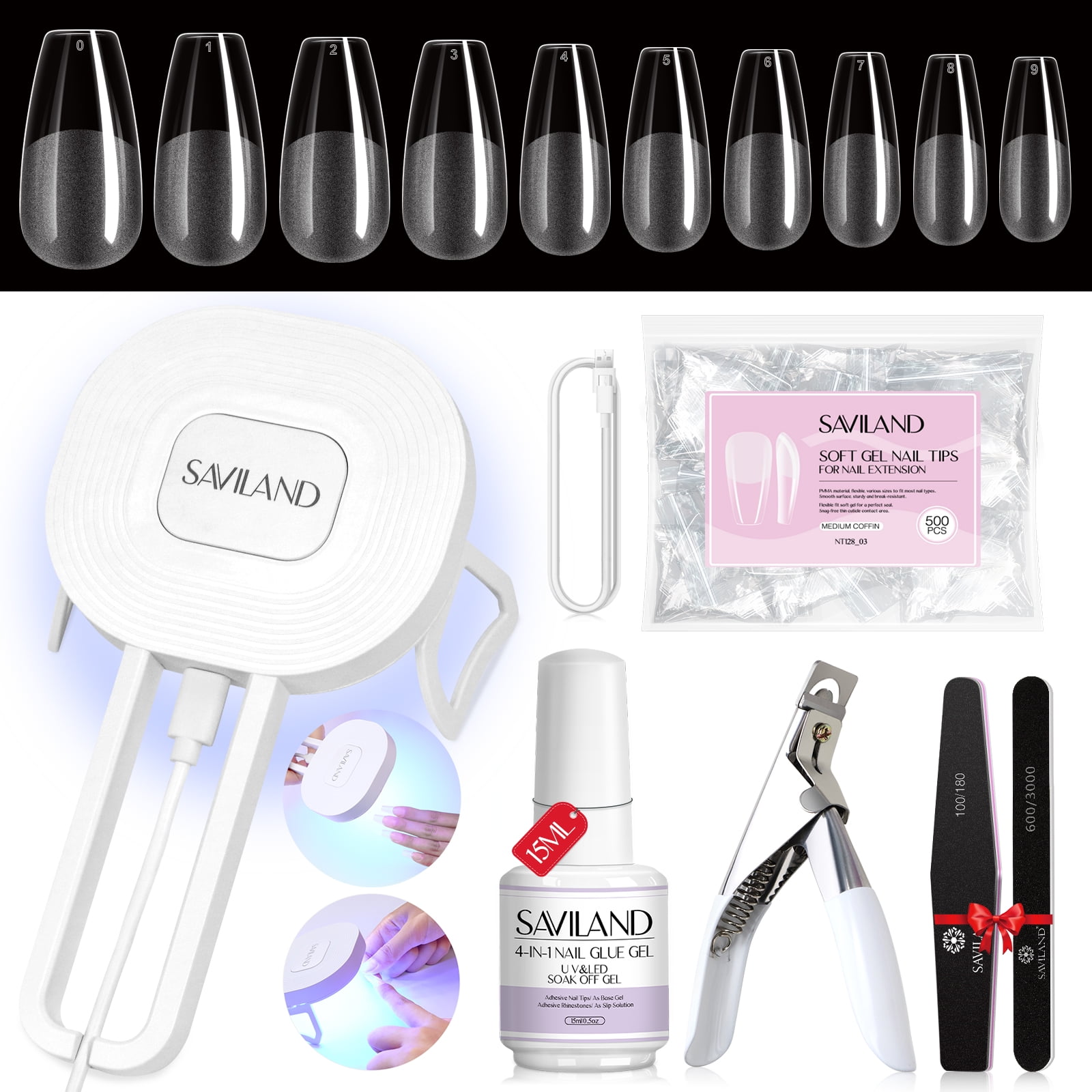 Saviland Nail Tip and Glue Gel Kit Gel x Nail Kit with 500PCS Full