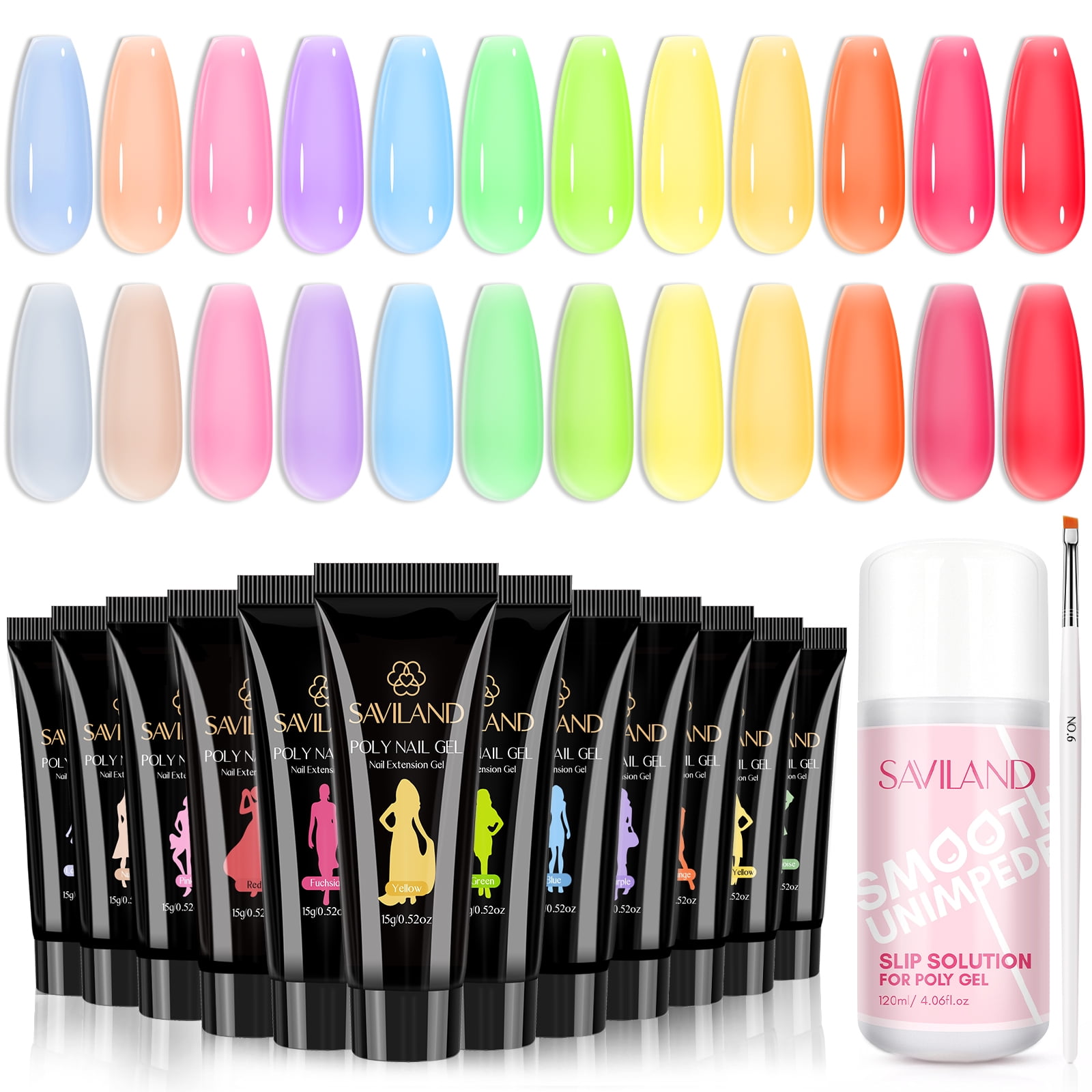 Saviland Poly Extension Gel Nail Kit– 12 Colors Red Pink Yellow Poly ...