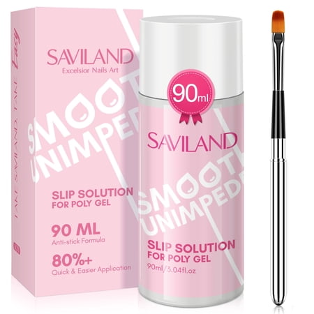 Saviland Slip Solution Poly Gel Nail Kit - 90ML Slip Solution for Poly Nail Extension Anti-stick Tools with Nail Art Brush