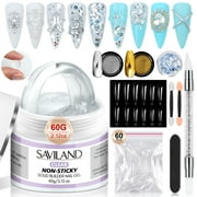 Saviland Solid Builder Nail Gel - Larger Capacity Clear Builder Nail Gel for Nails Non Sticky Nail Strengthener 60PCS Dual Forms Nail Sequins Chrome Nail Powder Tools for Nail Extensions