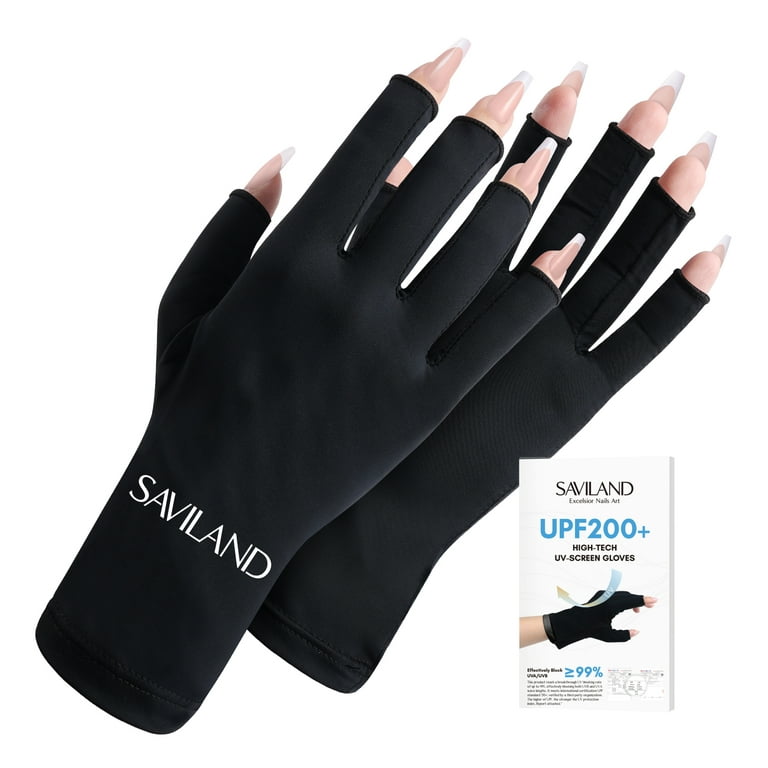 Saviland U V Gloves for Nails - Black UPF200+ Professional U V Protection  Gloves for Manicures, Extra Length U V Gloves for Gel Nail Lamp U V Skin