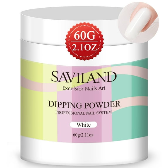 Saviland White Dip Powder - 60g Nail Dipping Powder Natural Colors for French Nail Tip Starter