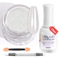 thumbnail image 1 of Saviland White Pearl Chrome Nail Powder Kit: 1g Metallic Mirror Effect Pearl Chrome Powder for Nails with No-wipe Top Gel & Nail Art Sculpture Pen for Gel Polish DIY, 1 of 8