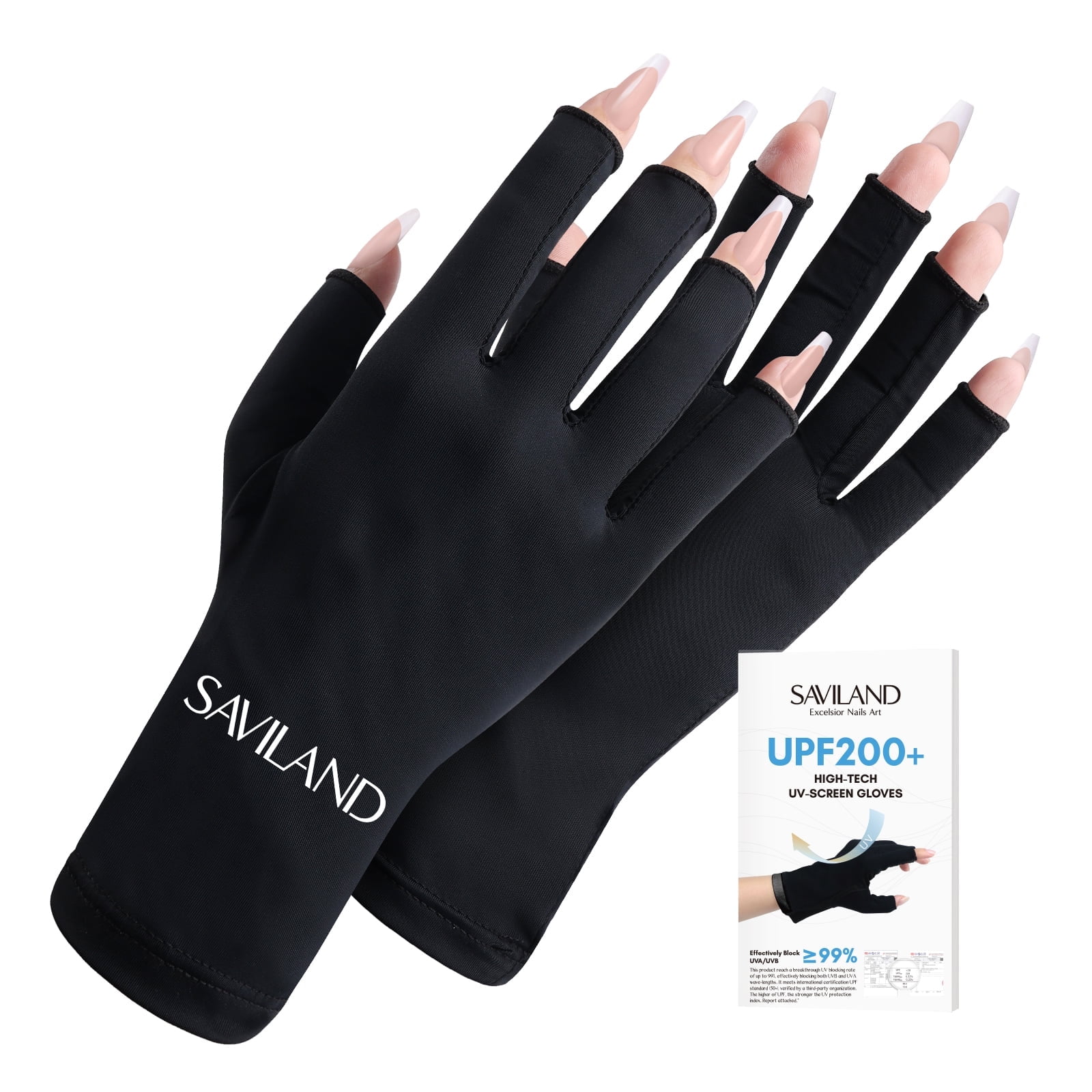Saviland Women's High Elastic Fingerless UV Gloves, Black