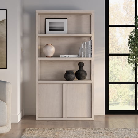 Savin 67.5" Tall Rectangular Bookcase in Alder White