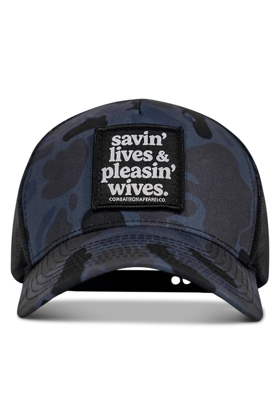 Savin' Lives & Pleasin' Wives Patch Snapback Hat Admiral Duck Camo / Black