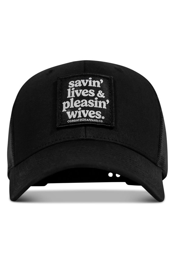 Savin' Lives & Pleasin' Wives Patch Snapback Hat Black / Black
