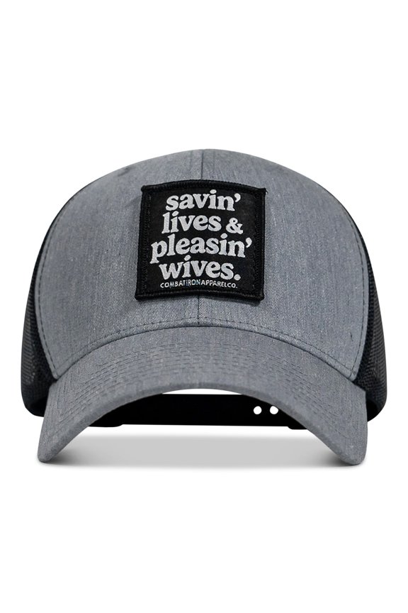 Savin' Lives & Pleasin' Wives Patch Snapback Hat Gray / Black