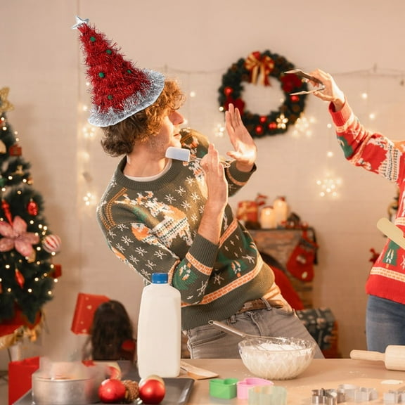 Saving Christmas Hats Tree Santa Hat Non-Wovens with Five Star 15.74*12.59 in Christmas Glitter Tinsel Hat Holiday Party Hair Accessories for Adults and The Holiday