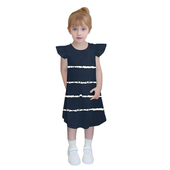 SROBPTY Kids Summer Dress,Dress for Girls,Toddler Girls Dress Summer Ruffle Sleeve Sundress Outfit for Kids 4-14T