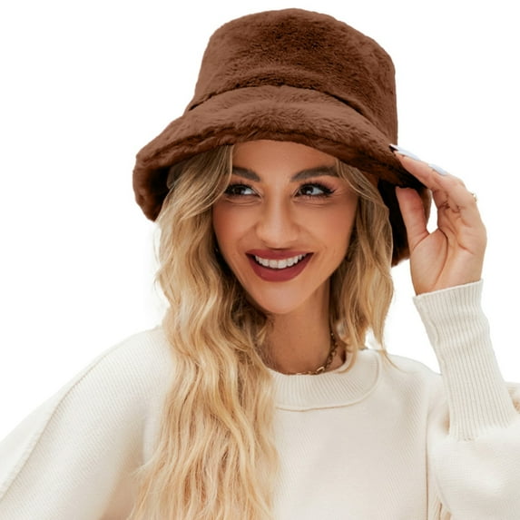 Saving Clearance 2025! Lisingtool Fuzzy Bucket Hat for Women Faux Superficial Knowledge Bucket Hat Fluffy Warm Soft Winter Fisherman Cap Furry Sun Hat Promotion Sale